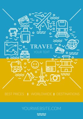 Çok ince bir çizgi vektör çizim afiş seyahat etmek simge simgeler Eps10 ile