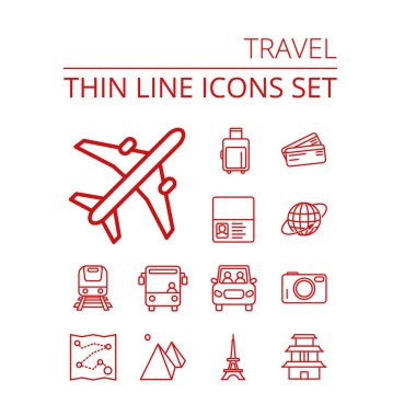 Seyahat Icons set vektör Eps10 illüstrasyon uçak otobüs tren