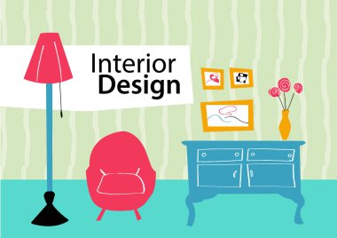 İç tasarım kroki mürekkep illüstrasyon vektör Eps10