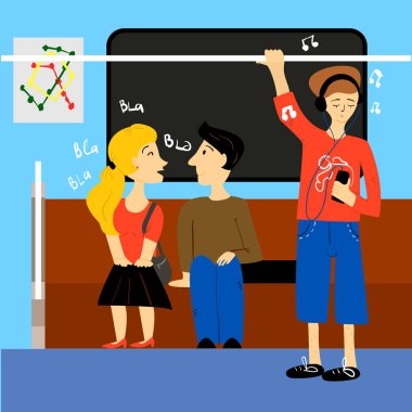 Metro tren vektör çizim Eps10 içinde insanlar