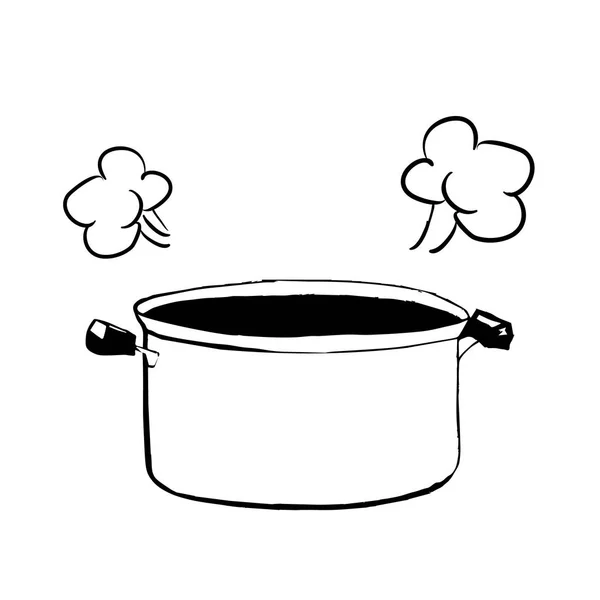 オープン鍋や調理のベクトル イラスト漫画スタイルのパンの手描きのスケッチ — ストックベクタ