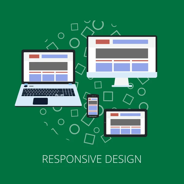 平面设计图标为互联网广告响应网页设计和平面设计 平板电脑 手提电话和桌面屏幕图标 矢量插图 — 图库矢量图片