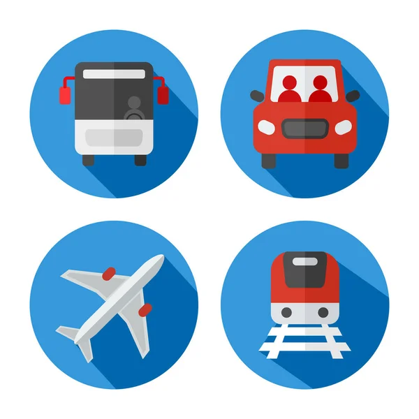 Ensemble Icônes Vectorielles Liées Transport Plan Train Bus Voiture Plan — Image vectorielle