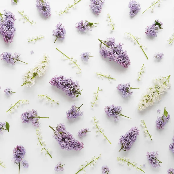 Composición Floral Con Flores Lila Blanca Sobre Fondo Blanco —  Fotos de Stock