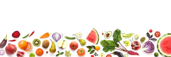 Padrão Sem Costura Com Diferentes Frutas Legumes Isolados Fundo Branco — Fotografia de Stock