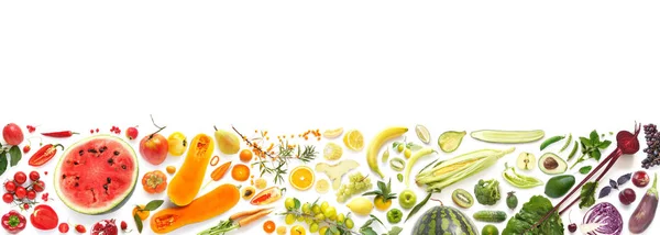 Taze meyve ve sebze yapılmış renkli afiş