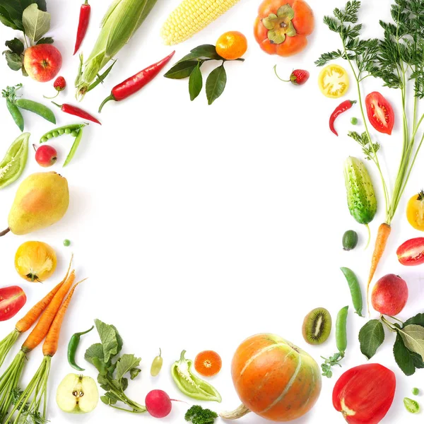 Frame made of fruits and vegetables, copy space.