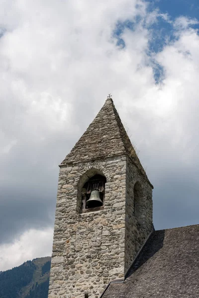 Close Bell Tower Ancient Church San Vigilio Famous Fresco Macabre — Stock Photo, Image