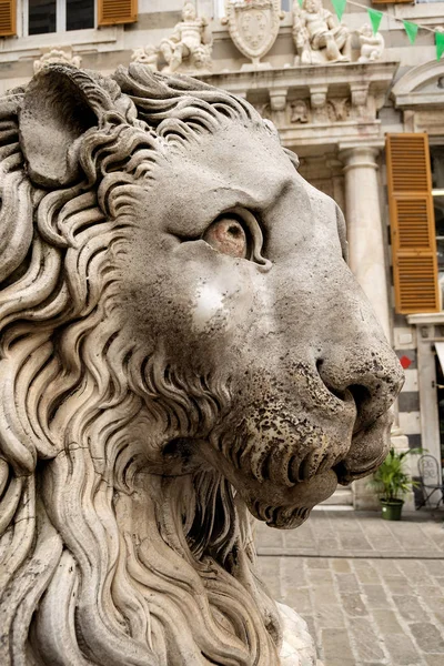 Lion standbeeld - kathedraal St. Lawrence Genova — Stockfoto