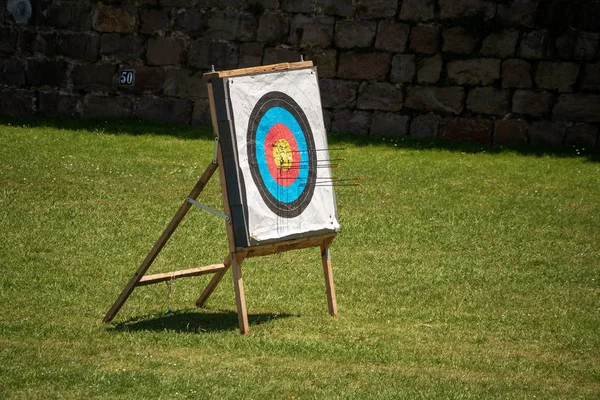 Große Scheibe Mit Pfeilen Für Den Schießsport Mit Dem Bogen — Stockfoto