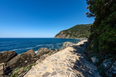 Uçurum ve Akdeniz Framura küçük köy (Cinque Terre) yakınındaki sahil şeridine. La Spezia, Liguria, İtalya, Europe