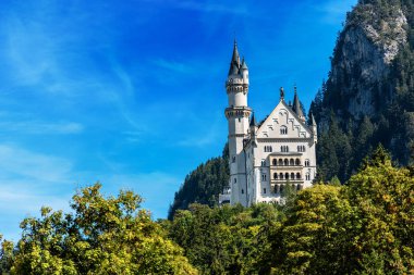 Neuschwanstein Şatosu (New Swanstone Castle - Schloss Neuschwanstein XIX. yüzyıl), Bavyera Alpleri'nde Almanya işareti. Bir Avrupa'nın en çok ziyaret edilen kale