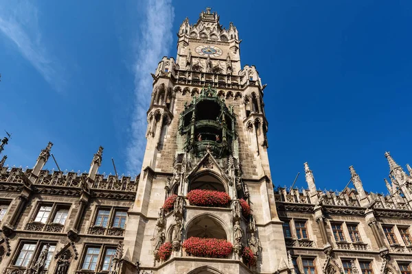 Close-up of the New Town Hall of Munich - Neue Rathaus, XIX century neo-Gothic style palace in Marienplatz, the town square in historic center. Germany, Europe
