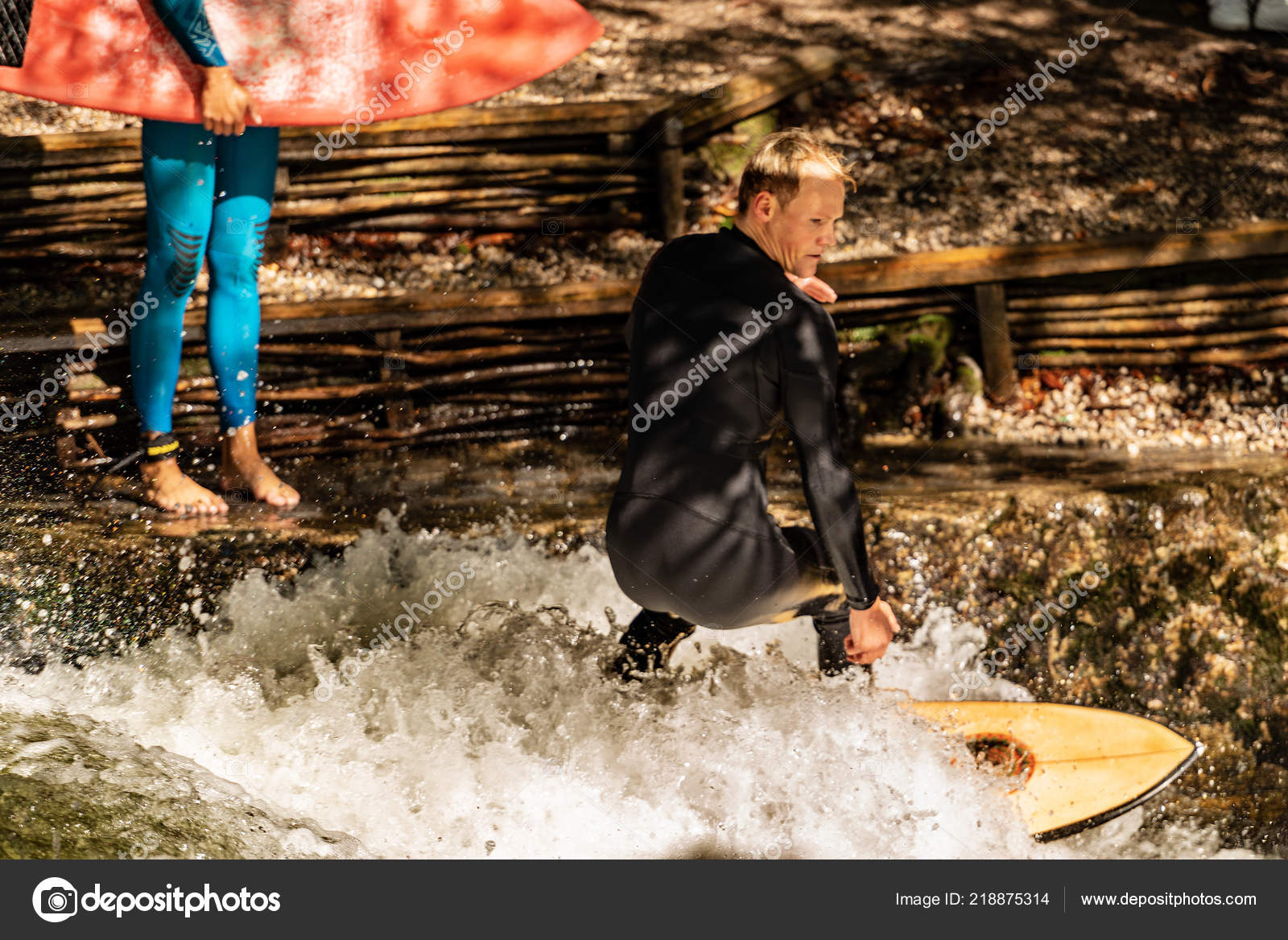 Surfing On The Eisbach River Englischer Garten Munich Stock
