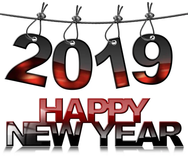 Çizim Happy New Year 2019 Siyah Kırmızı Asılı Çelik Kablo — Stok fotoğraf