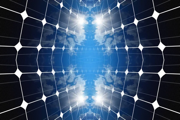 Illustration Panneaux Solaires Panneaux Photovoltaïques Avec Réflexion Ciel Bleu Avec — Photo
