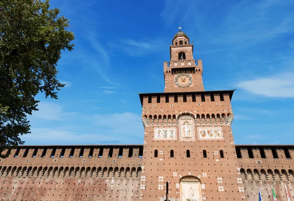 Torre Del Reloj Del Castillo Sforza Siglo Castello Sforzesco Uno —  Fotos de Stock