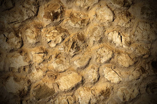 Старая Коричневая Темная Стена Камнями Цементом Фон — стоковое фото