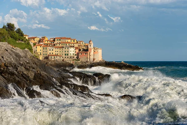 Village Tellaro Lors Une Tempête Mer Spezia Ligurie Italie Europe — Photo