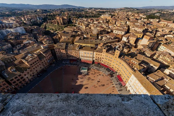 Aerial View Ancient City Siena Torre Del Mangia Tower Tuscany — Stock Photo, Image