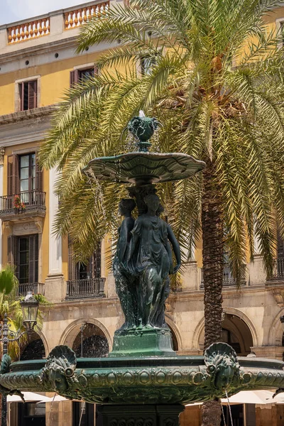 Detail Bronze Fountain Three Graces Placa Reial Plaza Real Royal — Stock Photo, Image