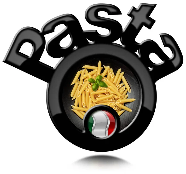 Black Symbol Italian Pasta Called Penne Flag Wooden Bowl Isolated — Stock Photo, Image