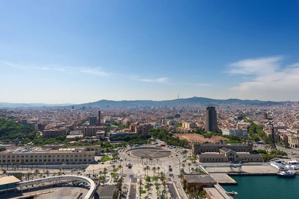 Stadtbild Von Barcelona Luftaufnahme Des Hafenviertels Von Der Seilbahn Des — Stockfoto