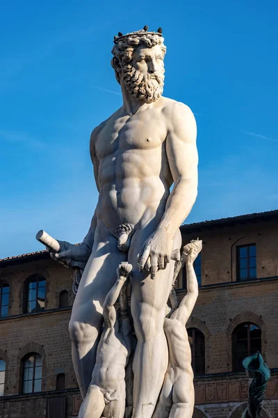 Detail of the statue of Neptune, Roman God, fountain (Bartolomeo Ammannati 1560-1565) in Florence, Italy, Europe