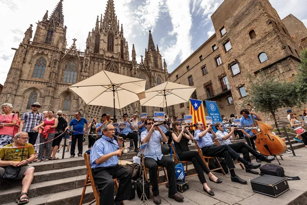 Barcelona katedrális egy zenekar-Spai — Stock Fotó