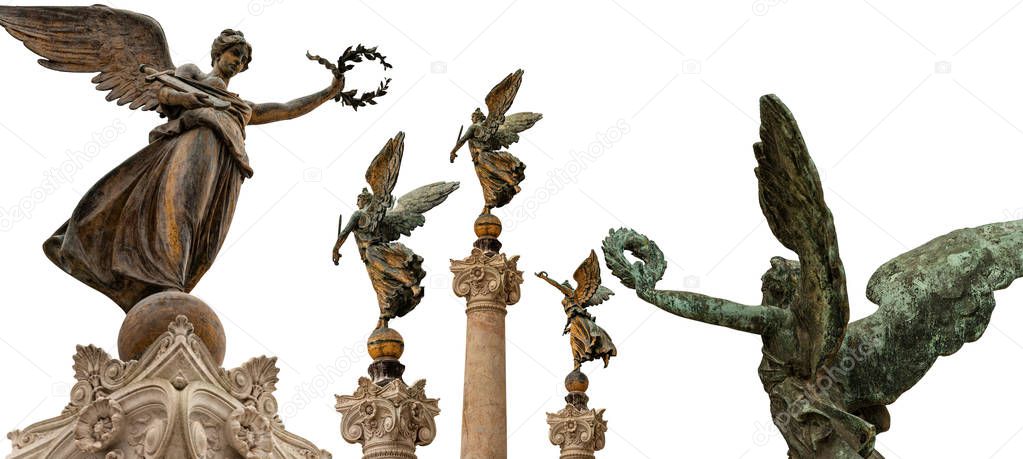 Winged Victories isolated on white - Altare della Patria - Rome Italy 