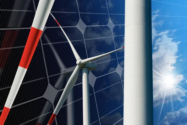 Renewable energy - Wind turbines and Solar panel — Stock Photo, Image