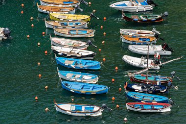Küçük tekneler ile Vernazza Limanı-Liguria Italya