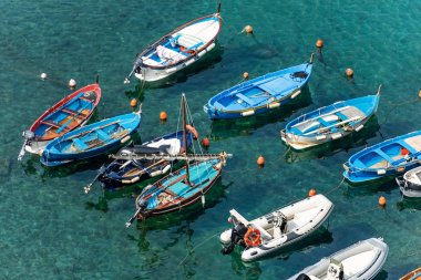 Küçük tekneler ile Vernazza Limanı-Liguria Italya