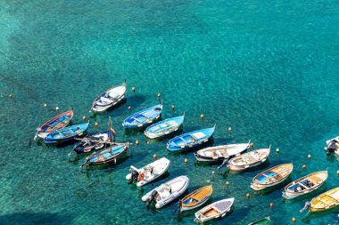 Küçük tekneler ile Vernazza Limanı-Liguria Italya