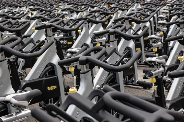 Large group of outdoor spinning bicycles - Lerici Italy — Stock Photo, Image