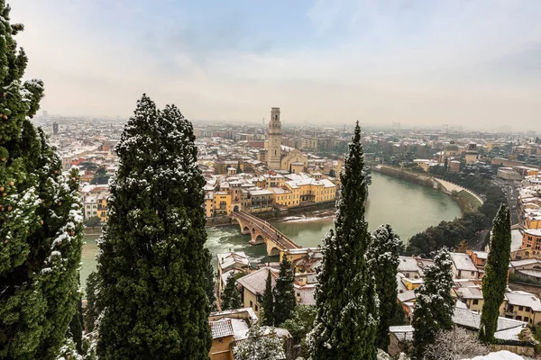 Verona cityscape in winter with snow - Veneto Italy — Stock Photo, Image