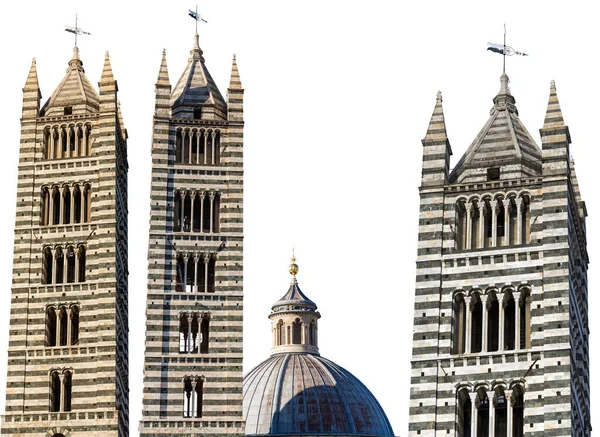 Klocktorn Och Kupol Siena Katedralen Isolerad Vit Bakgrund Duomo Siena — Stockfoto