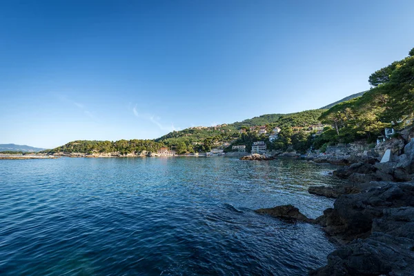 Plaża Fiascherino Morze Śródziemne Ośrodek Turystyczny Pobliżu Lerici Zatoka Spezia — Zdjęcie stockowe