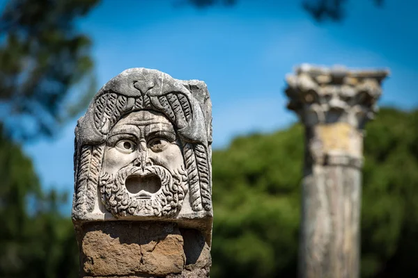 Stone Theater Mask Decoration Amphitheater Ostia Antica Roman Colony Founded — Stock Photo, Image