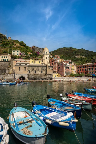 Das Antike Dorf Vernazza Mit Den Booten Hafen Cinque Terre — Stockfoto