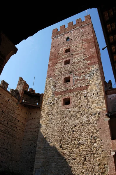 Close Castelo Medieval Cidade Marostica Com Uma Torre Vicenza Veneto — Fotografia de Stock