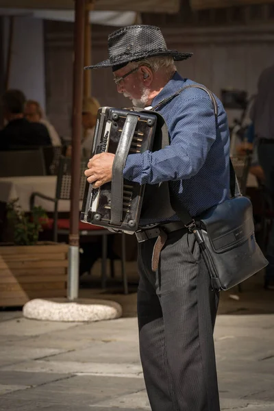 Verona Italien September 2016 Unbekannte Straßenmusiker Spielen Auf Dem Dante — Stockfoto