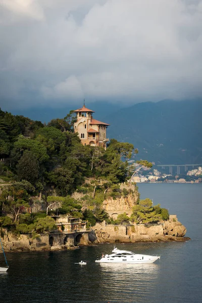 Portofino Liguria Italien Dezember 2016 Luxusjacht Und Antike Villa Hafen — Stockfoto