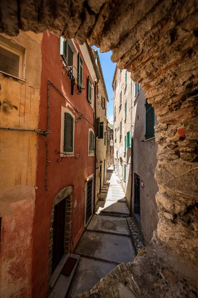 Tellaro村狭窄的小巷 Carruggio或Caruggio Lerici Municipality Gulf Spezia Liguria Italy Europe — 图库照片