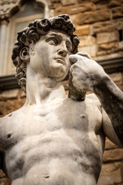Michelangelo Buonarotti 'nin Davut Heykeli, Piazza della Signoria' daki Rönesans heykelinin başyapıtı, Floransa şehir merkezi, Toskana, İtalya, Avrupa