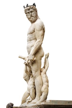 Floransa, Neptün Çeşmesi beyaz arka planda Bartolomeo Ammannati 1560-1565, Piazza della Signoria, Toskana, İtalya, Avrupa