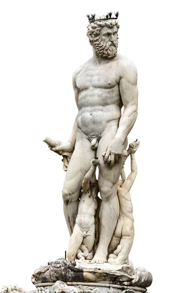 Firenze Neptun Szökőkút Elszigetelt Fehér Alapon Bartolomeo Ammannati 1560 1565 — Stock Fotó