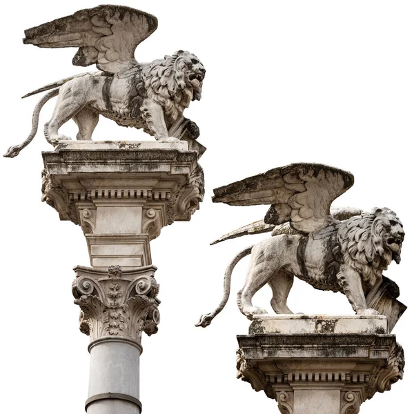 Marmurowy Posąg Skrzydlatego Lwa Świętego Marka Odizolowanego Białym Tle Symbol — Zdjęcie stockowe