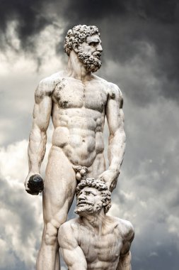 Close-up of the marble statue of Hercules and Cacus by Baccio Bandinelli (1493-1560) in Piazza della Signoria, Florence, UNESCO world heritage site,Tuscany, Italy, Europe. clipart