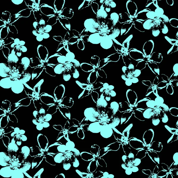 abstract  free styled mint  flowers on black background